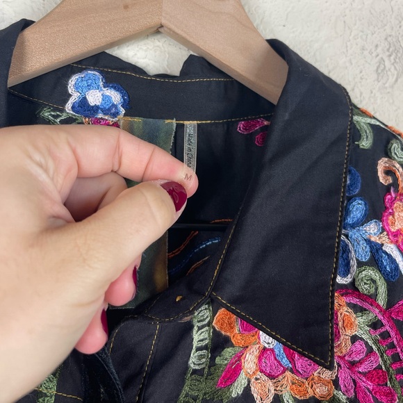 Aratta Silent Journey Embroidered Long Sleeve Maxi Shirt Dress Size Medium - Picture 7 of 12